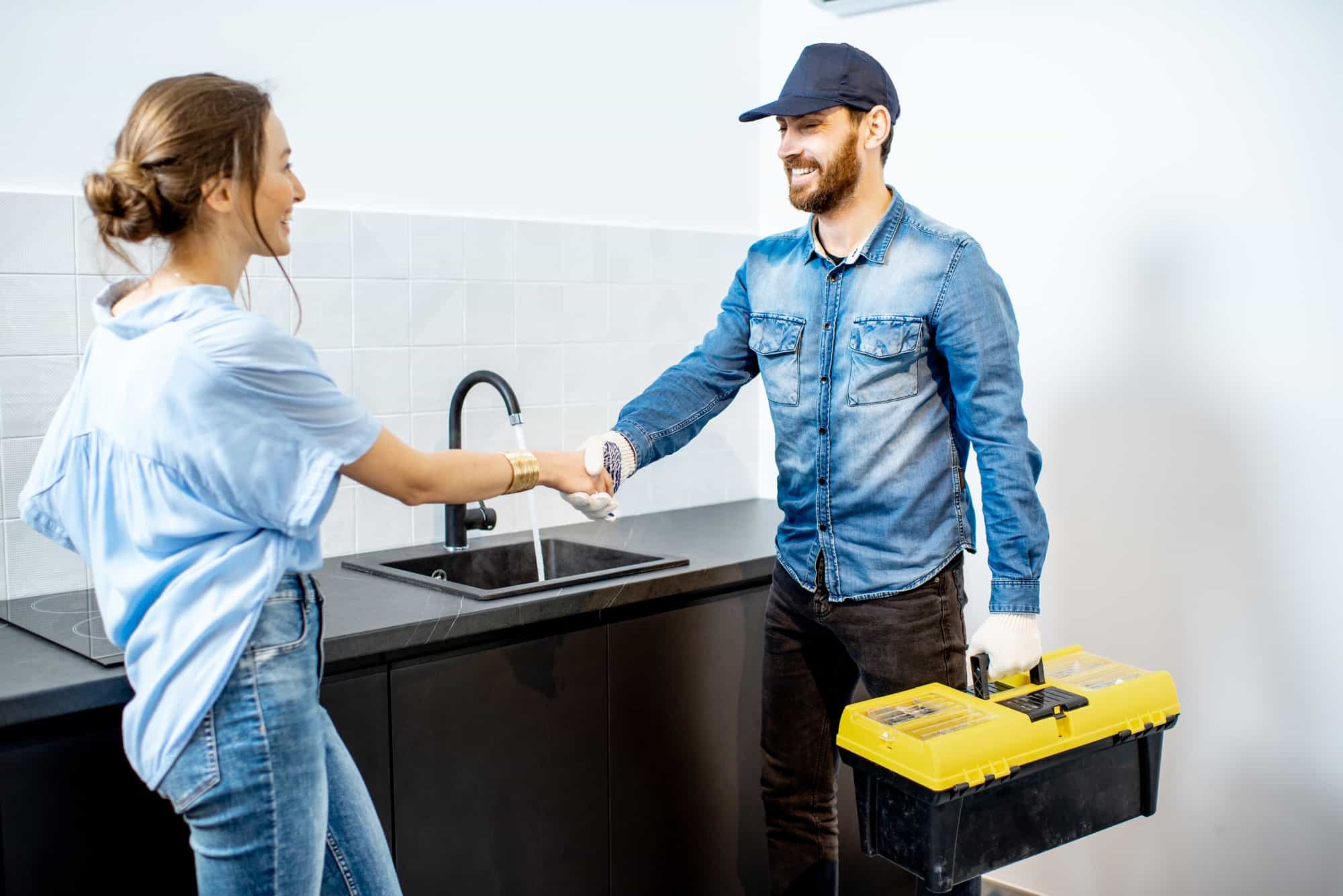 handy man with woman on the kitchen